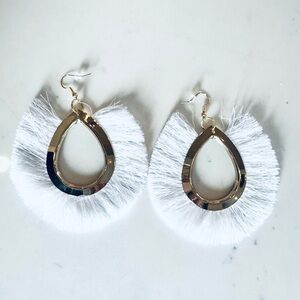 Statement White and Gold Teardrop Earrings